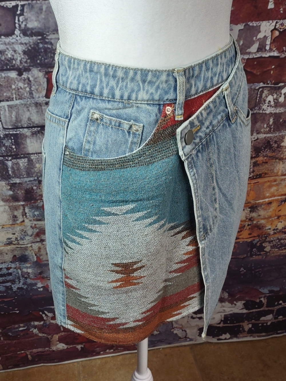 Miss Sparkling Southwestern Inspired Denim Wrap Skirt - Picture 5 of 9
